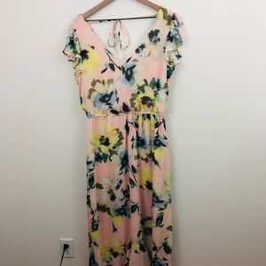 Emma & Michele Floral Long V-Neck Dress